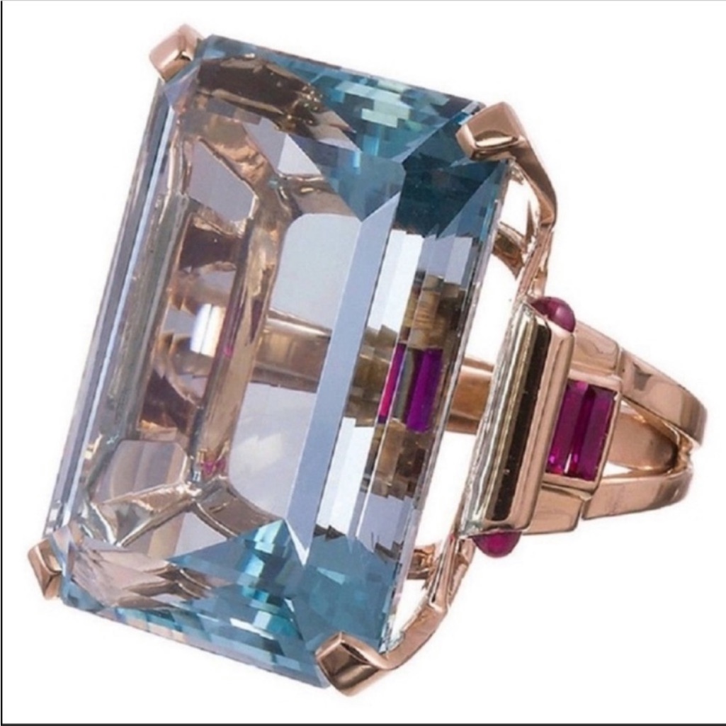 New Unisex Yellow Gold Plated Aquamarine Ring